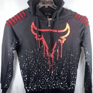 Chicago Bulls Switch Remarkable Hoodie Black Ripped Splatter Paint Size 2XL XXL